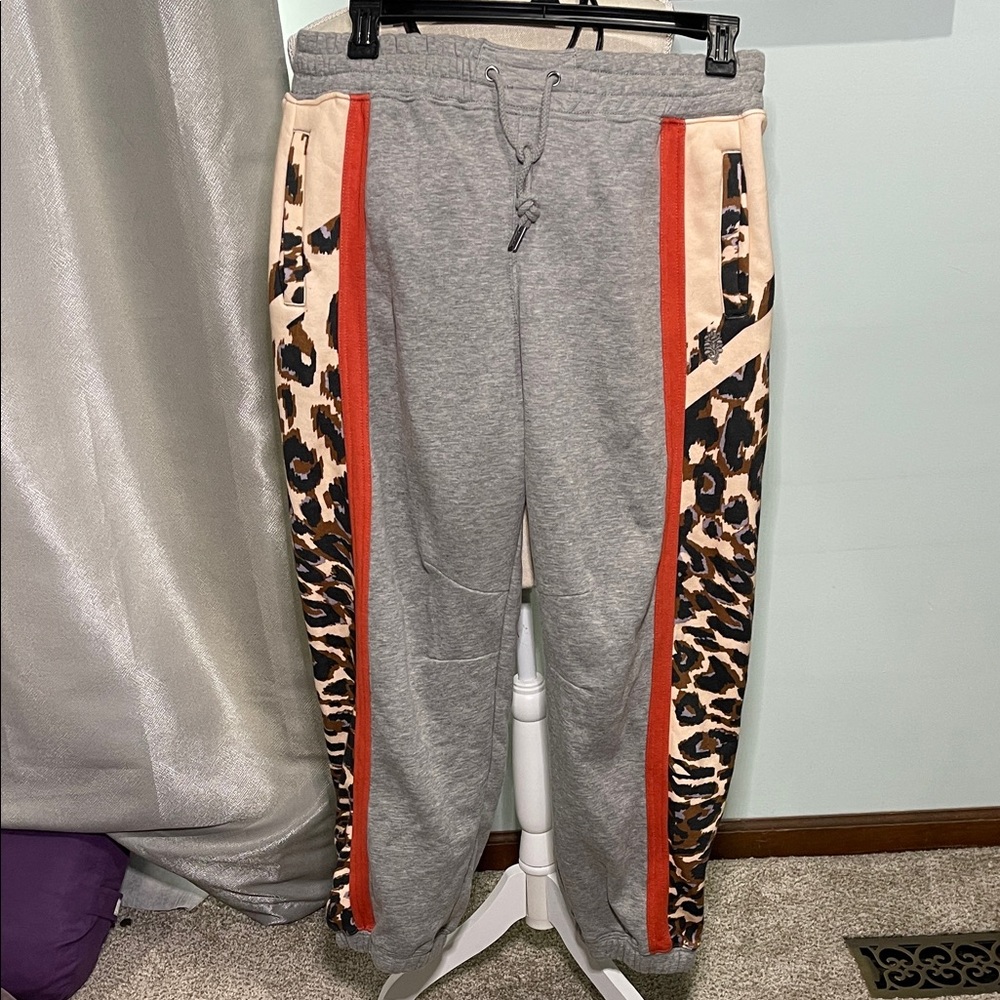 Free People Joggers with Leopard Print and Red Accents size Large